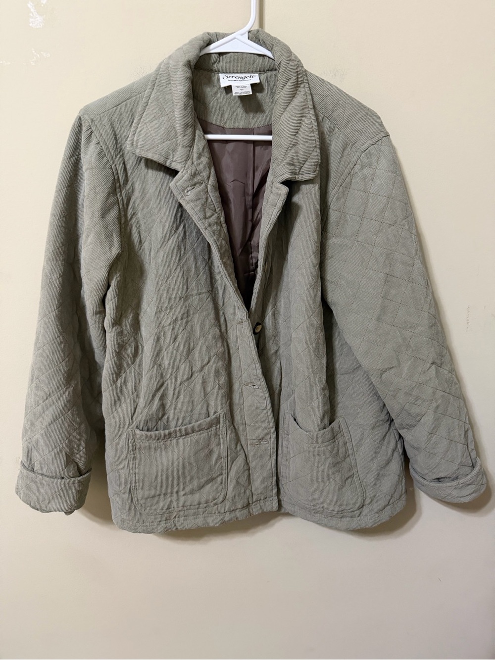 Serengeti large corduroy cotton Quilted Women's barn Jacket taupe euc retro y2k
